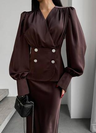 Накладной платеж ❤ сатиновая праздничная блуза блузка с рукавами фонариками приталенного кроя