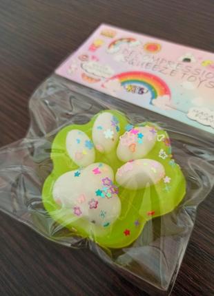 Лапка антистресс, лапка котика с блестками, сквиш, лапка антистресс котика сквиш