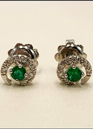 Серьги золото 750пр💎бриллианты💎изумруды сережки дiaманти смарагди пусети пуссеты
