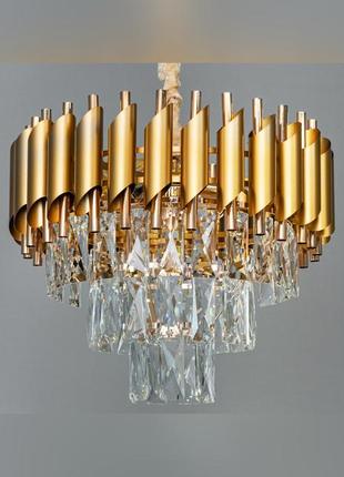 Сучасна кришталева люстра на 5 лампочок золотого кольору