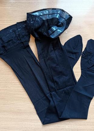 Чорні глянцеві панчохи р. l 20 den st michael m&s з мереживом на силіконі