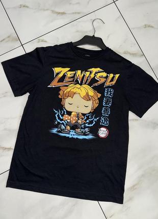 Чорна аніме футолка demon slayer zenitsu pop tees s