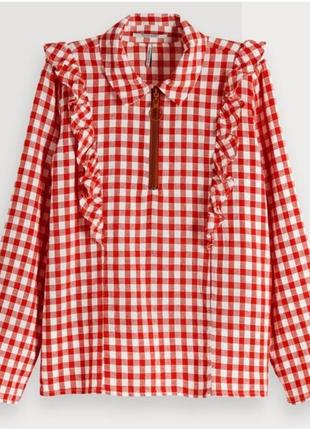 Maison scotch, романтическая хлопковая рубашка в яркую красную клетку премиального бренда