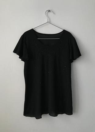 Нарядная черная блуза украшенная бисером и пайетками вечерний черный топ бисер пайетки крылышки