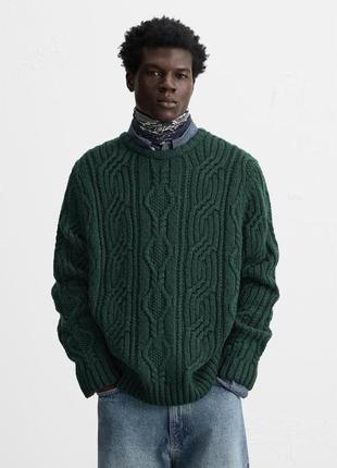 Светр чоловічий зелений із візерунком zara new