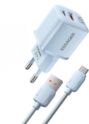 Зарядка usb type-c essager 20w + кабель type c 100w, зарядное устройство для смартфонов, зарядное