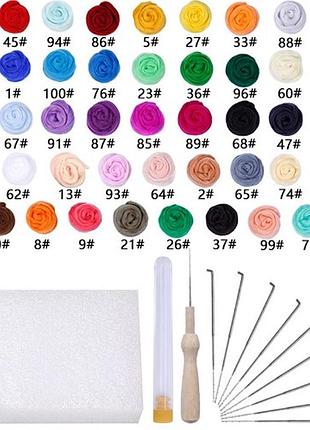 4678 набор шерсти для валяния 36 цветов по 5 г + иглы + мат