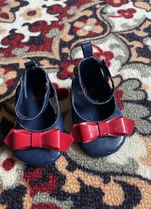 Gymbore синие лакированные туфли с красным бантом для девочки 0-3 месяцев