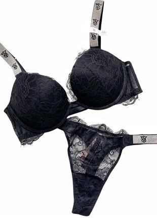 Изысканный комплект с лого камушками на бретелях victoria’s secret