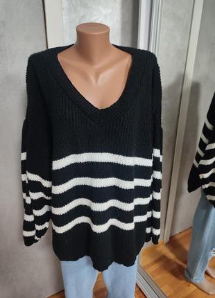 Вязаная черно-белая кофта оверсайз dorothy perkins