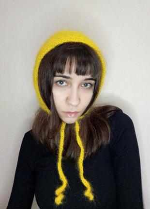 Чепчик из мохера, ручной работы, оранжевого цвета