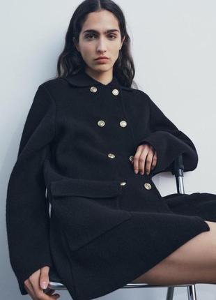 Пальто женское черное шерстяное zara new