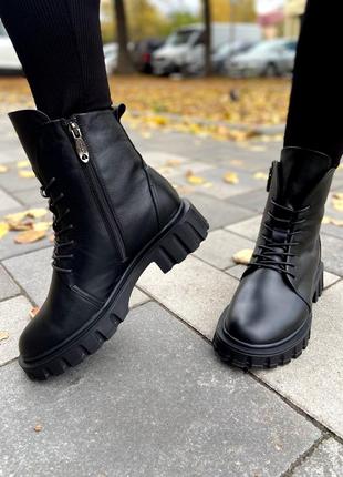 Черные кожаные зимние ботинки! sale!!