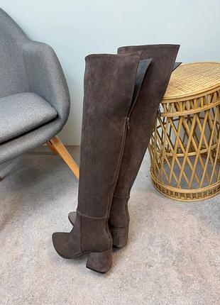 Високі замшеві чоботи ботфорти шоколад