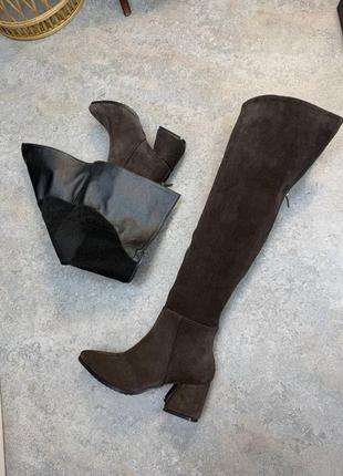 Високі замшеві чоботи ботфорти шоколад