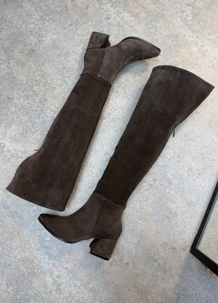 Високі замшеві чоботи ботфорти шоколад