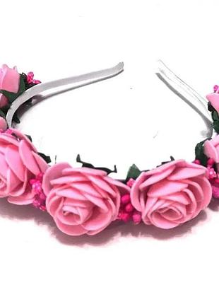 Обруч венок с разами розовый