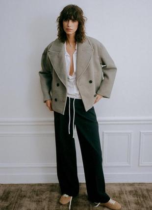 Укороченное двубортное пальто норковое zara new