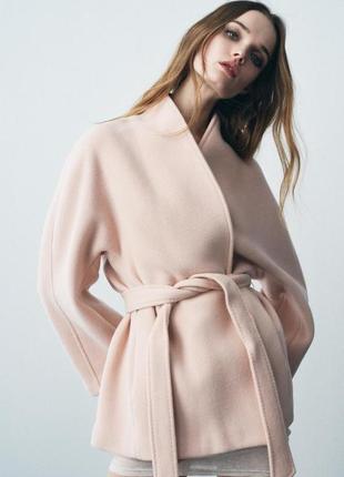 Коротке пальто жіноче рожеве вовняне zara new