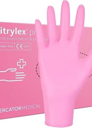 Перчатки нитриловые mercator nitrylex pink неопудренные (100 шт/уп), розовые