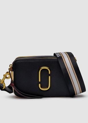 Брендовая женская кожаная сумка marc jacobs the snapshot black/gold