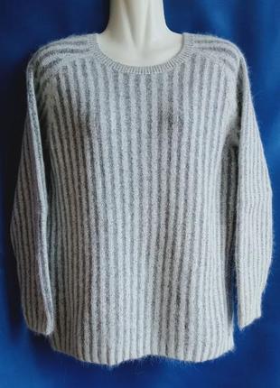 Женский пушистый свитер h&m angora blend реглан из ангоры в полоску рубчик