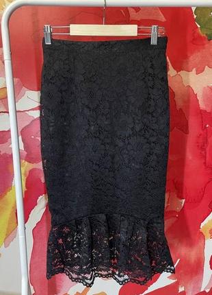 Кружевная черная юбка миди miss selfridge размер 36