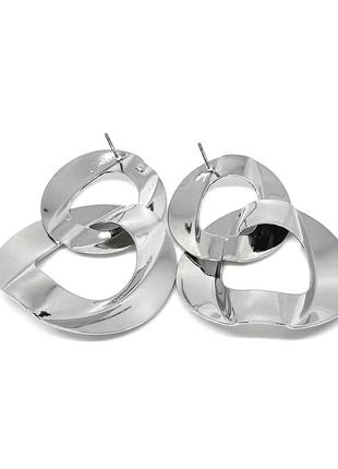 Стильні сріблясті жіночі сережки кульчики серьги великі ефектні масивні