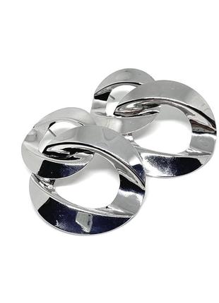 Стильні сріблясті жіночі сережки кульчики серьги великі ефектні масивні