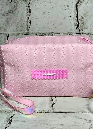 Косметичка женская с ремешком beauty 17,5х11х8 см светло-розовая