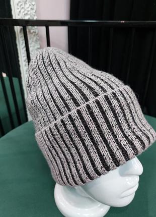 Шапка бини вязаная теплая зимняя женская из ангоры и мериноса, черная, белая, бежевая, платинг