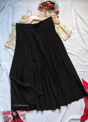 Черная женская юбка плиссе миди из 
поясом на резинке длинная юбка