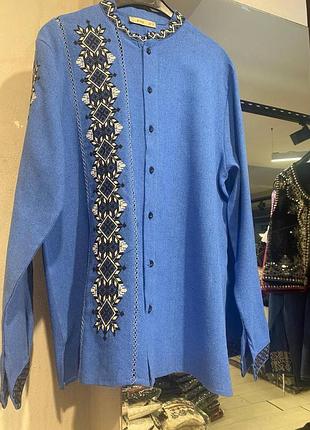 Колоритная мужская рубашка с вышивкой, украинская рубашка вышиванка, этатно рубашка с вышивкой для мужчины