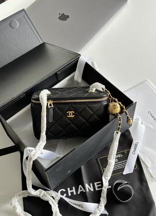Кожаная сумка косметичка в стиле шаннель chanel черная 17см бочонок кейс козa клатч