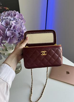 Кожаная сумка косметичка бургунди бордо в стиле chanel бочонок кейс кожужа шаннель