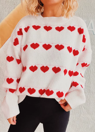 Свитер в сердечки, белый новый свитшот4 фото