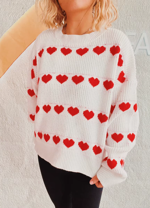 Свитер в сердечки, белый новый свитшот3 фото