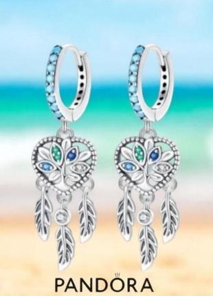 Серьги серебро silver_pandora ловец снов застежка кольцо