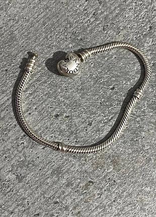 Браслет пандора серебряный с сердечком, pandora для шармов