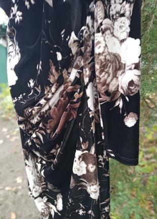 Платье бархат винтажное anthropology с цветами дарпировка миди женственное принт4 фото