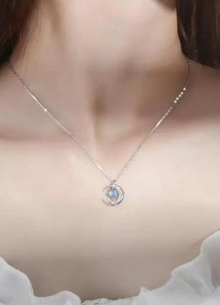 Подвеска с луной, подвеска с камушками, колье с луной, ожерелье, серебро, украшение,...