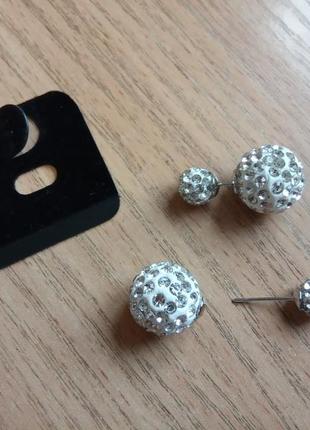 Элегантные серьги сережки пусеты с кристаллами, италия3 фото