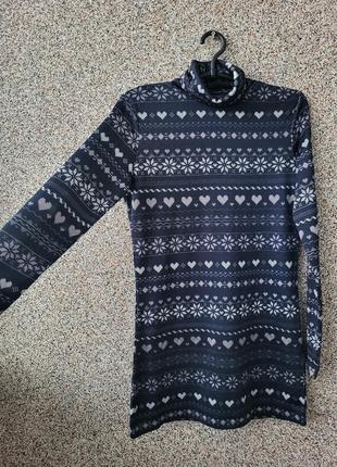 Водолазка, гольф женский, удлиненный, в новогодний принт, туника