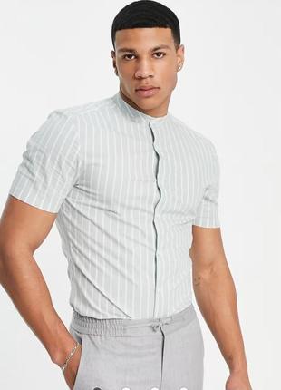 Asos-нова приталена бавовняна сорочка в смужку, р.-xxl