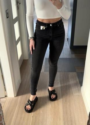 Базовые джинсы коттон джеггенсы черные скинни плотные skinny vintage 44 46 l xl zara 7223/063