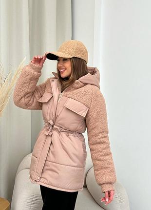Зимняя удлиненная куртка баранец на силиконе