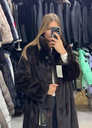 Шуба 120 см шуба норкова шуба цільна шуба махагон шуба гіркий шоколад7 фото
