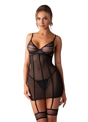 L xl nuites chemise obsessive черная приталенная рубашка с гартерами