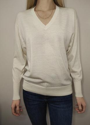 Uniqlo светр джемпер вовна мерінос білий бежевий шерсть вовняний свитер шерстяной мерино базовий база