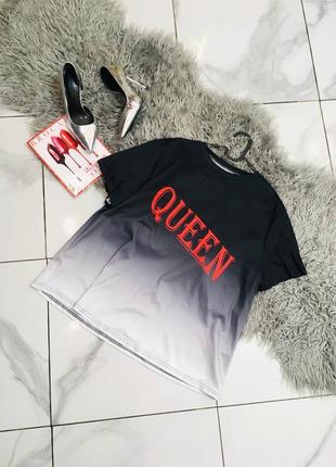 Крутая футболка омбре с принтом queen батал большой размер shein 3хл